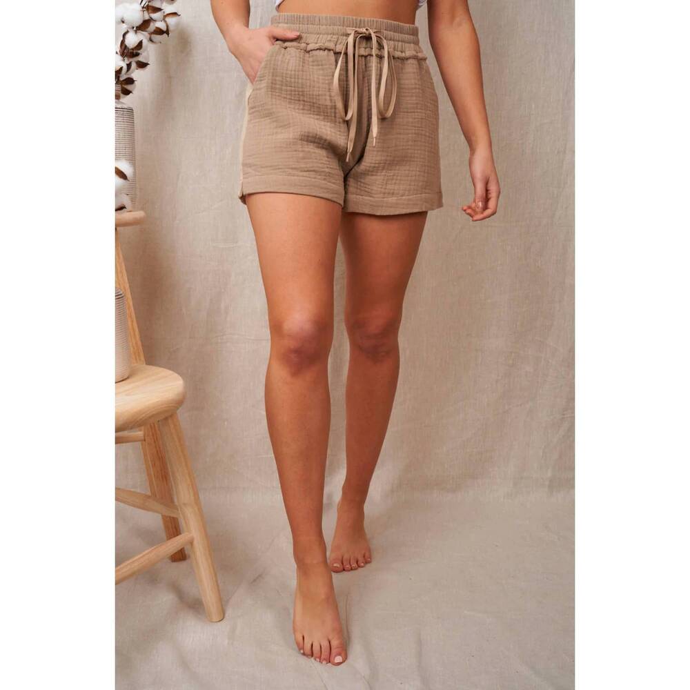NEW WHITE BIRCH mixed media woven shorts in brown - Picture 1 of 4